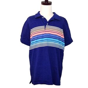 ✨️ OshKosh Boy Size 10/12 Blue Polo Stripes Short Sleeve Shirt